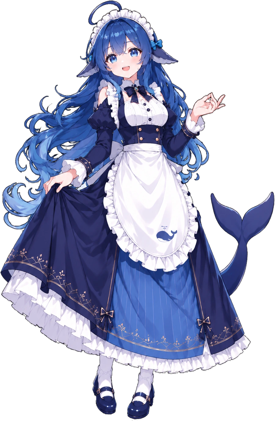 DeepSeek 鲸鱼少女：蓝发、女仆装、鲸鱼尾巴